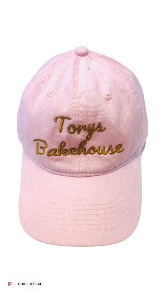 Tory’s Bake House Cap- Pink w/ Tan Lettering